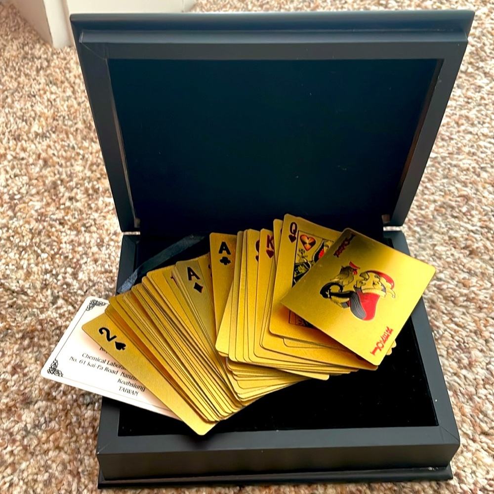 24K Gold foiled playing cards with wooden box and COA
